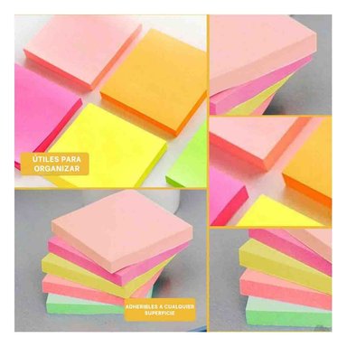 PACK4 PAPELITOS POST IT 5 COLORES ADHESIVOS PARA ESCRITORIO Y+REGALO STICKER - 2