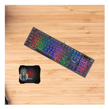 KIT DE ACCESORIOS GAMER CON TECLADO MOUSE Y MOUSE PAD NEGRO PARA PC Y+POST IT - 2