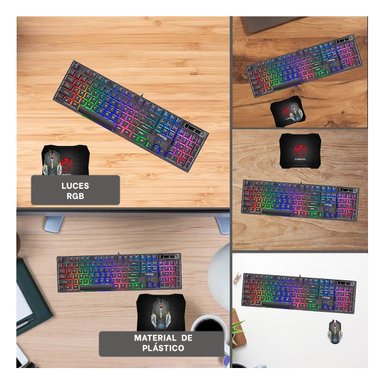 KIT DE ACCESORIOS GAMER CON TECLADO MOUSE Y MOUSE PAD NEGRO PARA PC Y+POST IT - 5