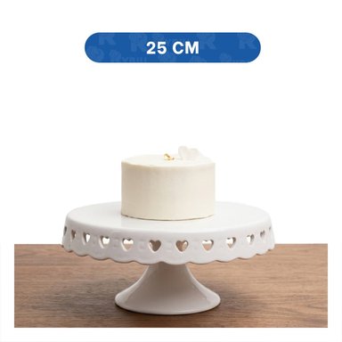 BASE PORTA TORTA COLOR BLANCO CERAMICA CORAZONES 25 CM PARA MESA Y+LIGAS REGALO - 4
