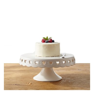 BASE PORTA TORTA COLOR BLANCO CERAMICA CORAZONES 25 CM PARA MESA Y+LIGAS REGALO - 5