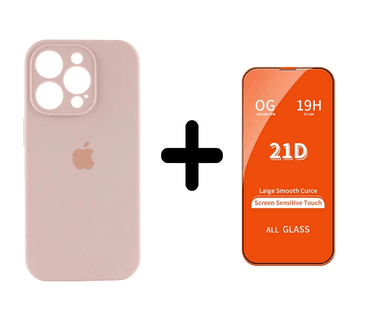 CASE IPHONE 15 PRO MAX BEIGE SILICON + VIDRIO TEMPLADO - 1