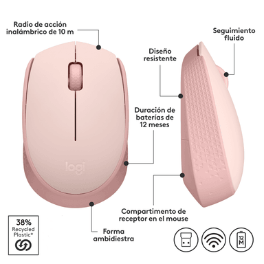 MOUSE INALÁMBRICO LOGITECH M170 ROSE - 6