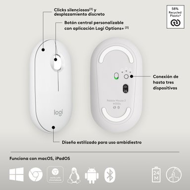 MOUSE INALÁMBRICO LOGITECH PEBBLE 2 M350S BLUETOOTH WIRELESS WHITE - 5