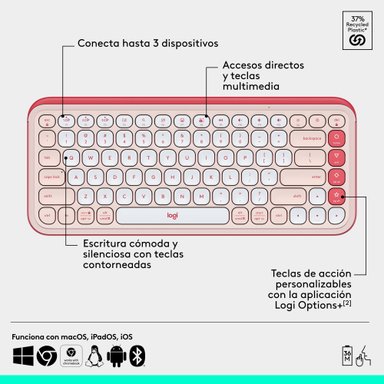 Combo teclado y mouse Logitech POP Icon Rose - 6