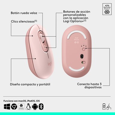 Combo teclado y mouse Logitech POP Icon Rose - 7