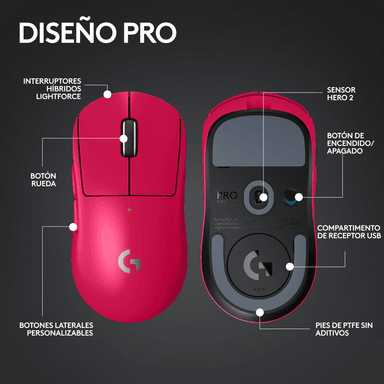 MOUSE LOGITECH G PRO X SUPERLIGHT 2 WIRELESS LIGHTSPEED/LIGHTFORCE MAGENTA - 6