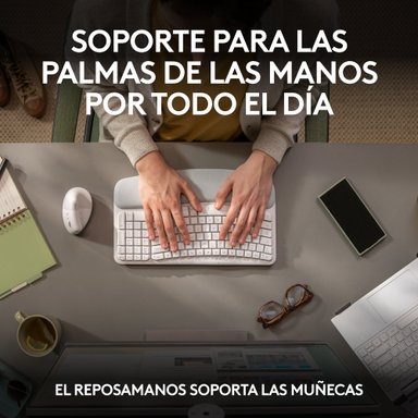 Teclado Ergonómico Inalámbrico Logitech Wave Keys con reposamanos Blanco - 3