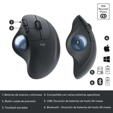 MOUSE INALÁMBRICO TRACKBALL ERGO M575S NEGRO - 6