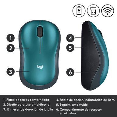 Mouse inalámbrico Logitech M185 Azul - 3