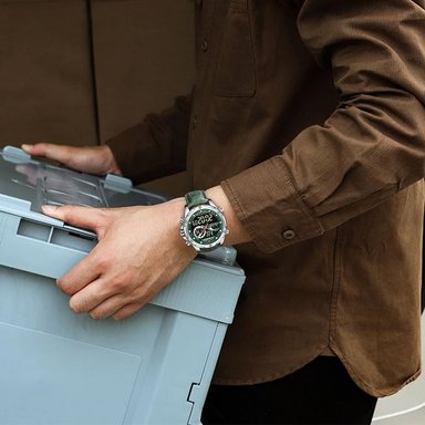 RELOJ NAVIFORCE HOMBRE ANÁLOGO NAV-87 PLATEADO CORREA VERDE ACERO CUERO - 4