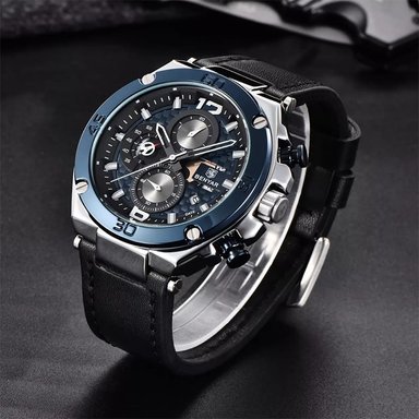 RELOJ BENYAR HOMBRE ANÁLOGO AZUL NEGRO BEN-5 CUERO - 2