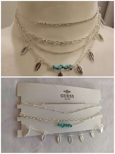 CADENA GUESS CHOKER SET ACERO TURQUOISE LAYERED - 1