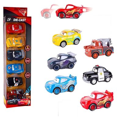 VEHÍCULO PACK 6 CARROS CARS RAYO MCQUEEN METAL JUGUETE NIÑOS - 1