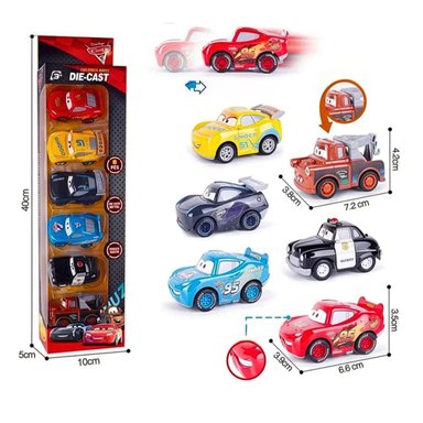 VEHÍCULO PACK 6 CARROS CARS RAYO MCQUEEN METAL JUGUETE NIÑOS - 10