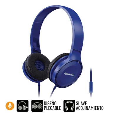 AUDÍFONOS C/MICRÓFONO PANASONIC HF100 AZUL CON CABLE VINCHA JACK 3.5MM - 1