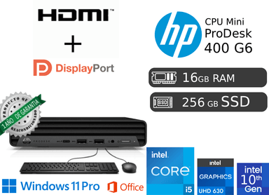PRODESK MINI 400 G6 I5 10MA 16GB RAM 256GB SSD REACONDICIONADA 1 AÑO DE GARANTÍA HDMI DP - 1
