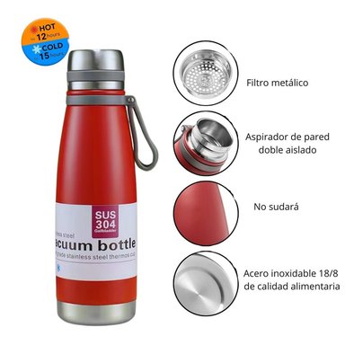 TERMO TOMATODO DE ACERO INOXIDABLE CON FILTRO PARA TÉ DE 1 LITRO COLOR ROJO - 3