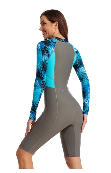 ROPA DE BAÑO MUJER AZUL TRAJE BAÑO MANGA LARGA CORTE 3/4 SURF - 2
