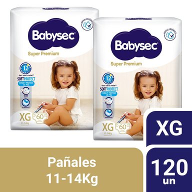 PACK 2 PAÑALES INFANTILES BABYSEC PACKETÓN SUPER PREMIUM TALLA XG 60 UN - 1