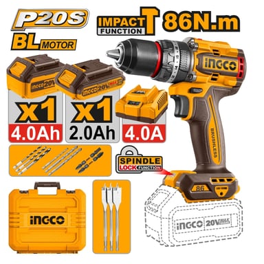 TALADRO PERCUTOR 86 NM INCLUYE BATERIAS Y CARGADOR INGCO - 2