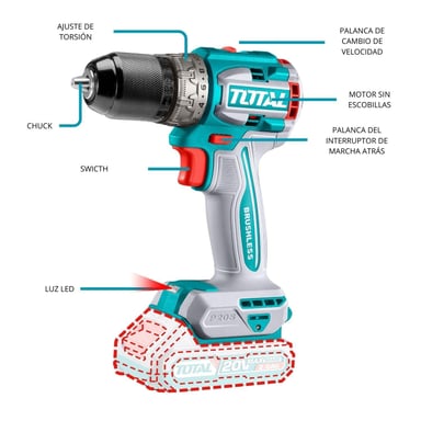TALADRO ATORNILLADOR 60NM + PISTOLA DE CALOR 20V TOTAL - 9