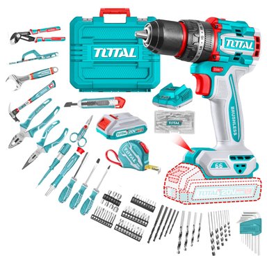 TALADRO PERCUTOR 66NM 20V + 166 HERRAMIENTAS TOTAL - 1