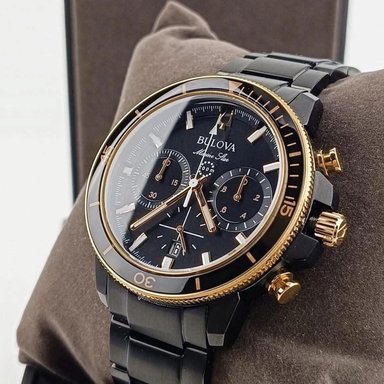 RELOJ BULOVA MARINE STAR BLACK CRONOGRAFO COLES ORO ROSA - 2