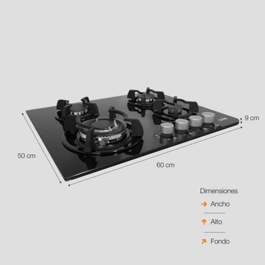 COCINA EMPOTRABLE A GAS GLP/GN SOLE 4 HORNILLAS NEGRO 60CM SOLCO034 - 5
