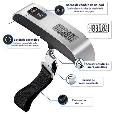 BALANZA PORTÁTIL DE MANO DIGITAL 50KG PARA MALETA DE VIAJE - 2