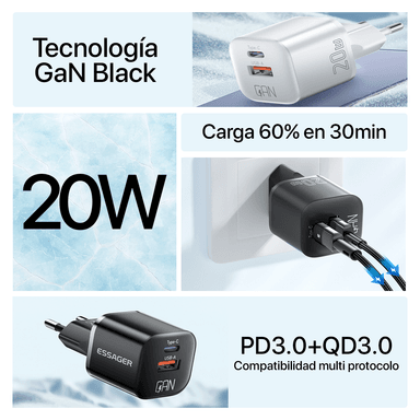CARGADOR DUAL TIPO C + USB CARGA RÁPIDA IPHONE 14 13 SAMSUNG - 3
