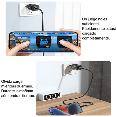 CARGADOR DUAL TIPO C + USB CARGA RÁPIDA IPHONE 14 13 SAMSUNG - 5