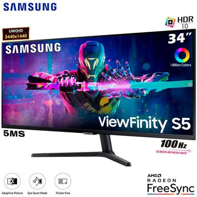 MONITOR QHD SAMSUNG 34" LS34C500GALXPE GAMER VIEWFINITY S5 34C500 W ULTRAWIDE FREESYNC PBP PIP - 1