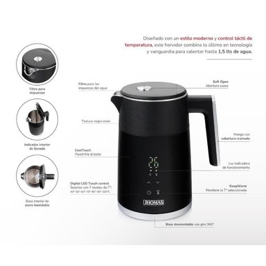 HERVIDOR ELÉCTRICO THOMAS TH-6220DN DIGITAL LED TOUCH CONTROL 1.5LTS - 6