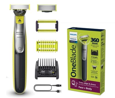 RASURADORA AFEITADORA PHILIPS NORELCO ONEBLADE 360° QP2834 - 7 PIEZAS - 1