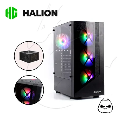 CASE HALION GAMER DRAGON CR15 BLACK 500W 4X12 RAINBOW VIDRIO - 1