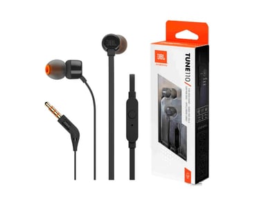 AUDÍFONOS JBL IN-EAR T110 CON MICRÓFONO CABLE PLANO CONECTOR 3.5 MM NEGRO - 1
