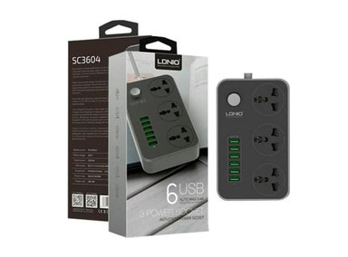 EXTENSIÓN DE ENCHUFE LDNIO SC3604 USB 6 USB 3 POWER SOCKET UNIVERSAL - NEGRO - 1