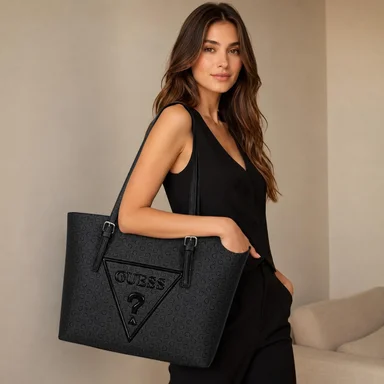 CARTERA TOTE GUESS MONOGRAFIADO NEGRO CON LOGO - 2