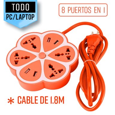 ENCHUFE TOMACORRIENTE EXTENSIÓN MÚLTIPLE 4 TOMAS + 4 PUERTOS USB - 1