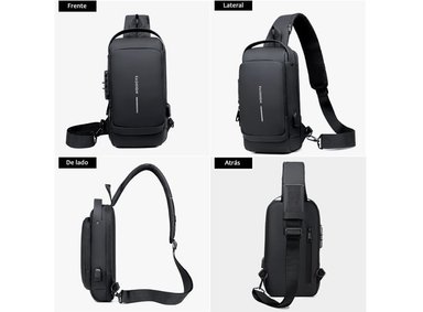 MOCHILA MORRAL RIÑONERA WEIXIER X306 NEGRO MATE CRUZADO JUVENIL ANTIRROBO CON USB IMPERMEABLE - 3