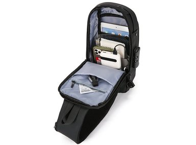 MOCHILA MORRAL RIÑONERA WEIXIER X306 NEGRO MATE CRUZADO JUVENIL ANTIRROBO CON USB IMPERMEABLE - 4