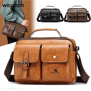 BANDOLERA HOMBRE CUERO PU MORRAL CASUAL IMPERMEABLE WEIXIER MARRÓN NEGRO - 1