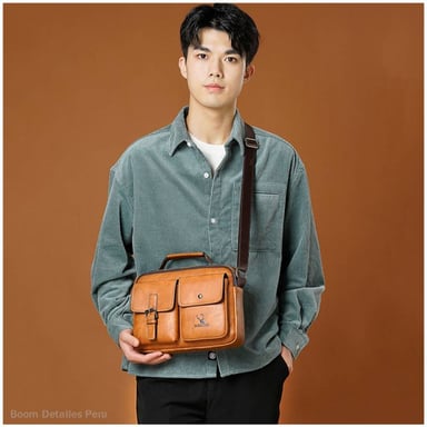 BANDOLERA HOMBRE CUERO PU MORRAL CASUAL IMPERMEABLE WEIXIER MARRÓN NEGRO - 2