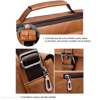 BANDOLERA HOMBRE CUERO PU MORRAL CASUAL IMPERMEABLE WEIXIER MARRÓN NEGRO - 6