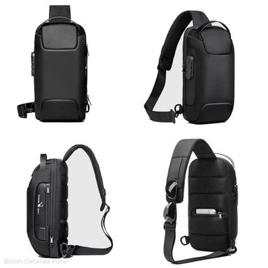 PECHERA 9530 NEGRO MORRAL HOMBRE ANTIRROBO IMPERMEABLE CON USB Y CLAVE BANDOLERA - 4