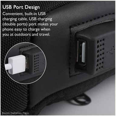 PECHERA 9530 NEGRO MORRAL HOMBRE ANTIRROBO IMPERMEABLE CON USB Y CLAVE BANDOLERA - 5