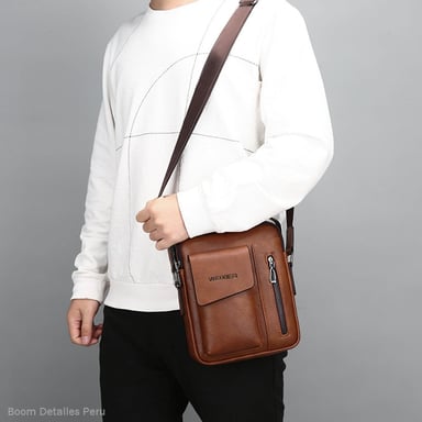 MORRAL PARA HOMBRE CUERO PU BANDOLERA CASUAL IMPERMEABLE MARRÓN - 2