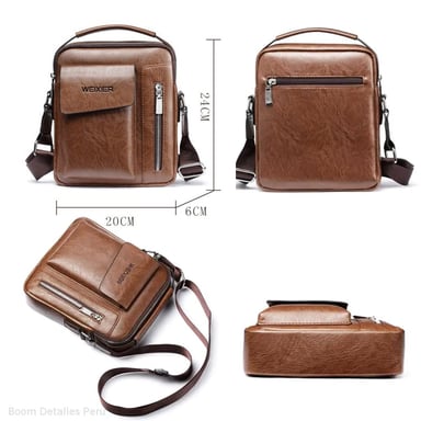 MORRAL PARA HOMBRE CUERO PU BANDOLERA CASUAL IMPERMEABLE MARRÓN - 4