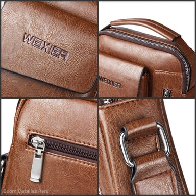 MORRAL PARA HOMBRE CUERO PU BANDOLERA CASUAL IMPERMEABLE MARRÓN - 5